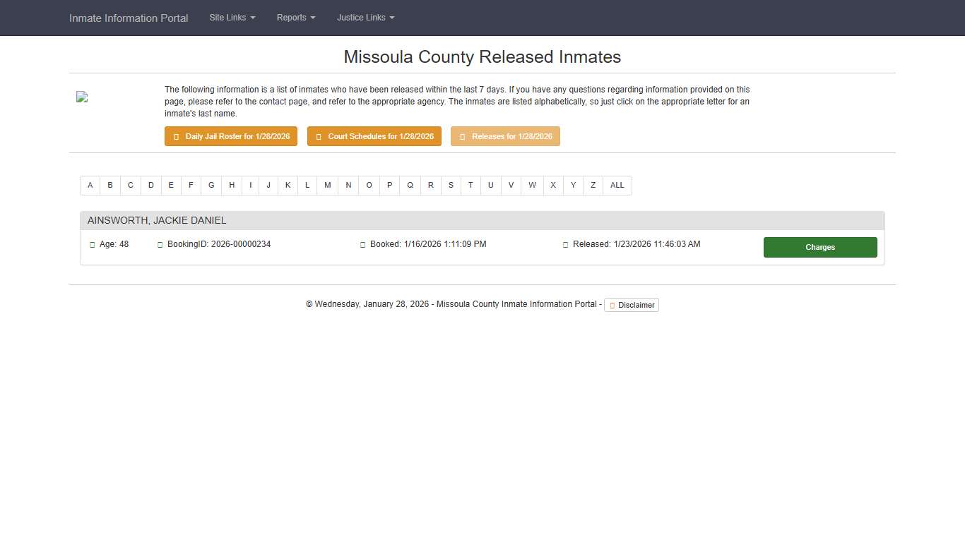 Missoula County Released Inmates - Missoula County Inmate Information Portal